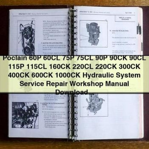 Poclain Hydraulic System Models 60p, 60cl, 75p, 75cl, 90p, 90ck, 90cl, 115p, 115cl, 160ck, 220cl, 220ck, 300ck, Service Repair Workshop Manual
