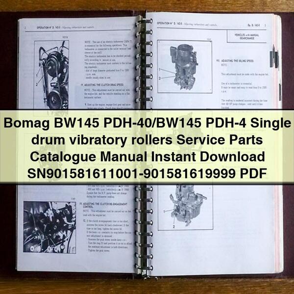 Bomag BW145 PDH-40/BW145 PDH-4 Single drum vibratory rollers Service Parts Catalogue Manual SN901581611001-901581619999 PDF