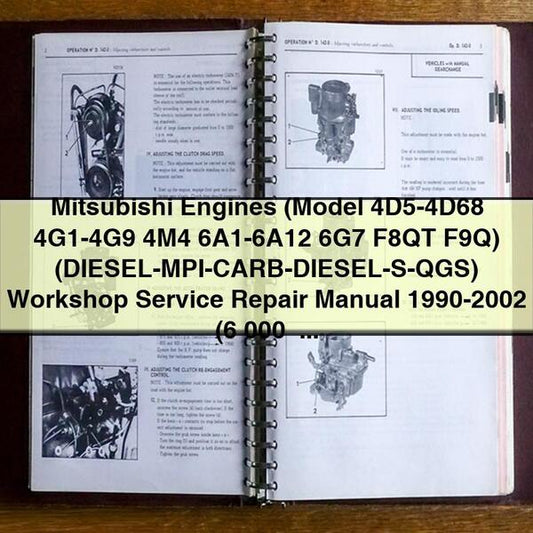 Mitsubishi Engines (Model 4D5-4D68 4G1-4G9 4M4 6A1-6A12 6G7 F8QT F9Q) (DIESEL-MPI-CARB-DIESEL-S-QGS) Workshop Service Repair Manual 1990-2002 (6 000+ Pages 173MB Searchable Boo