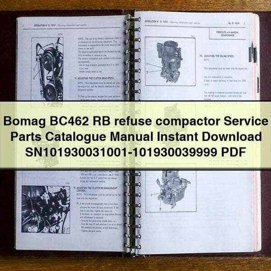 Bomag BC462 RB refuse compactor Service Parts Catalogue Manual SN101930031001-101930039999