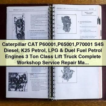 Caterpillar CAT P60001-s4s Diesel K25 Petrol LPG Duel Fuel Engines 3 Ton Class Lift Truck Service Repair Workshop Manual